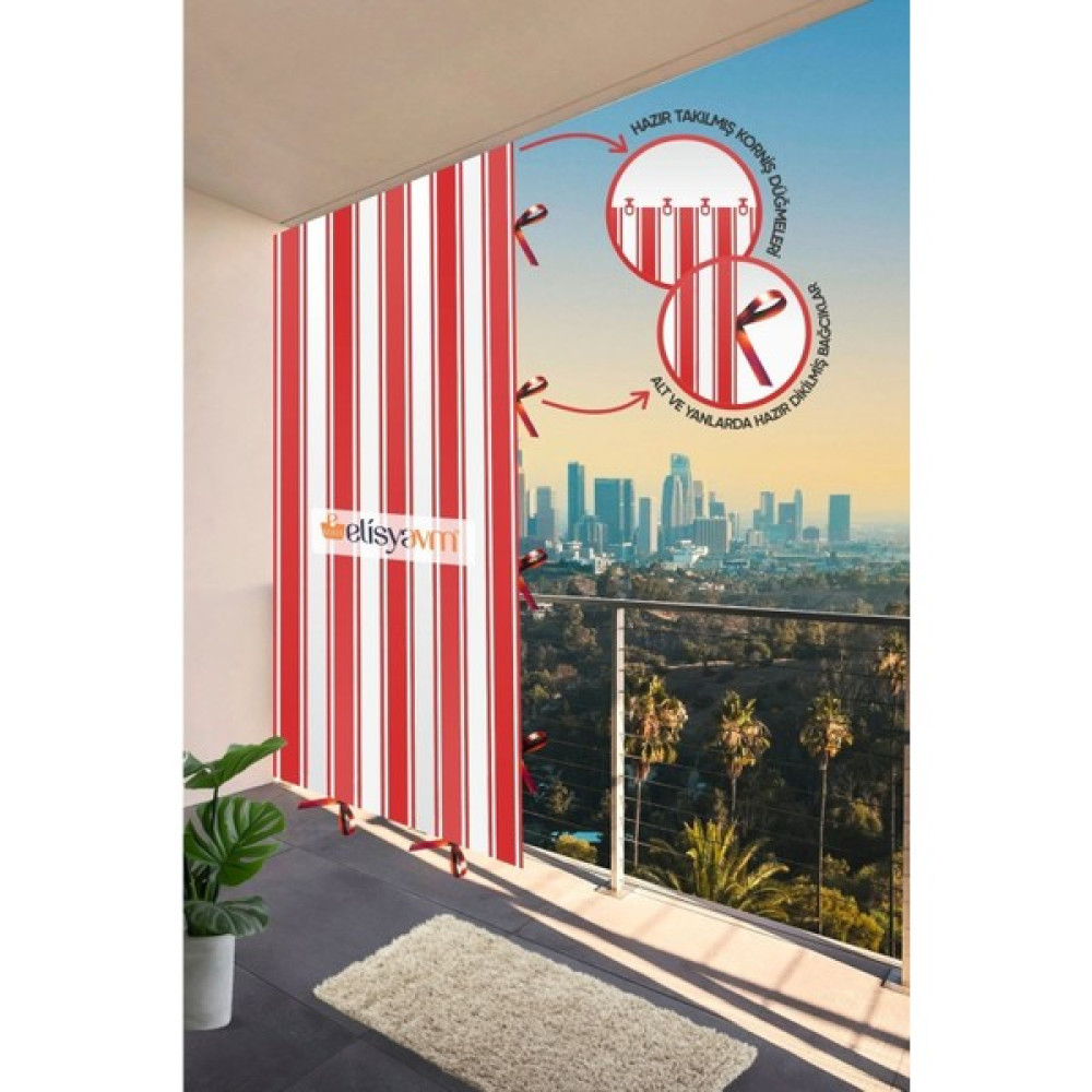 Diamon Dila Balkon Perdesi Branda+Güneşlik+Gölgelik - 100 x 180 cm - Kırmızı - Beyaz Güneşlik Fiyatı