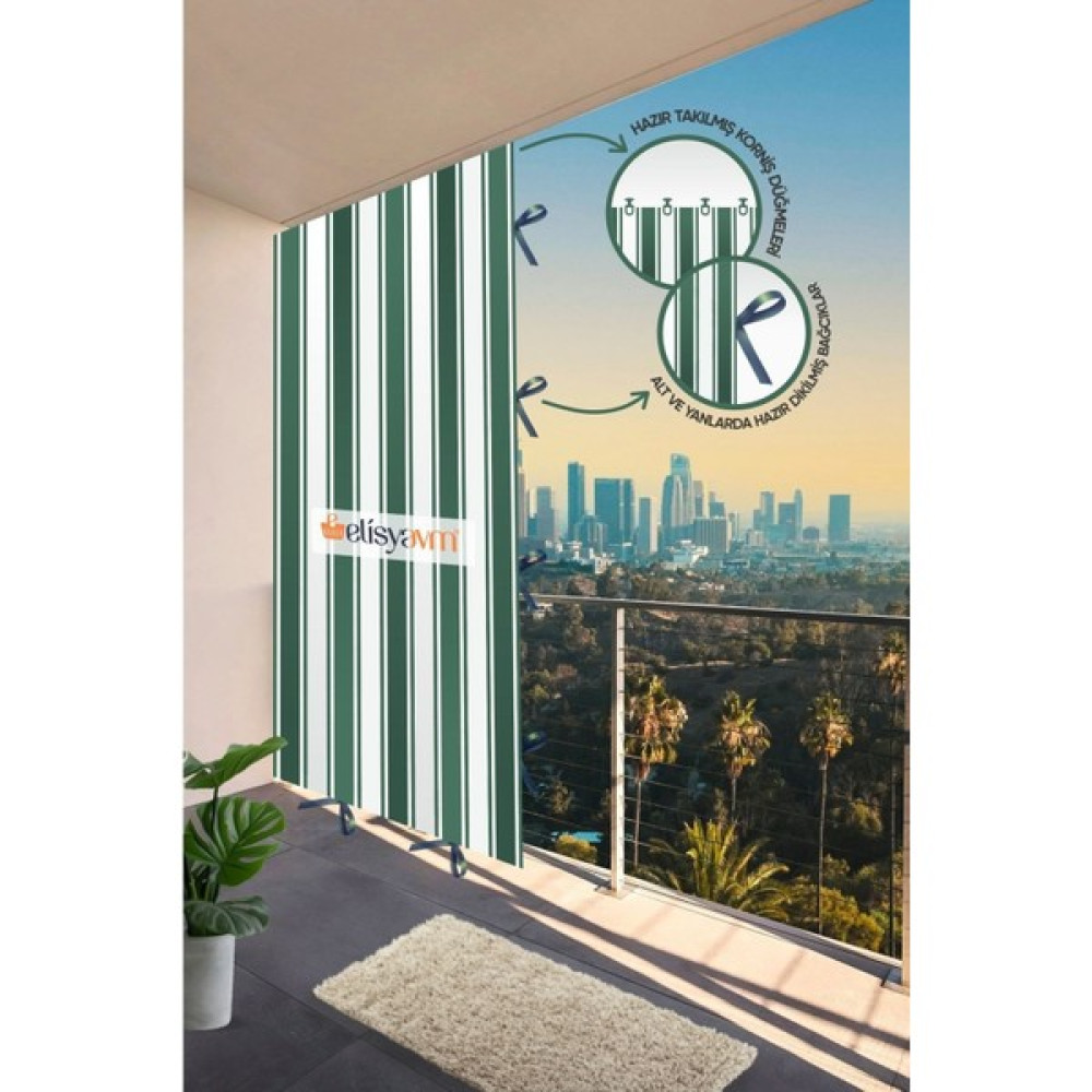 Diamon Dila Balkon Perdesi Branda+Güneşlik+Gölgelik - 100 x 180 cm - Yeşil - Beyaz Güneşlik Fiyatı