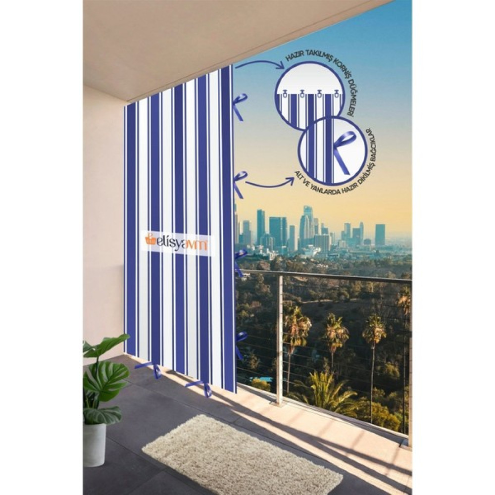 Diamon Dila Balkon Perdesi Branda+Güneşlik+Gölgelik - 250 x 180 cm - Mavi - Beyaz Güneşlik Fiyatı