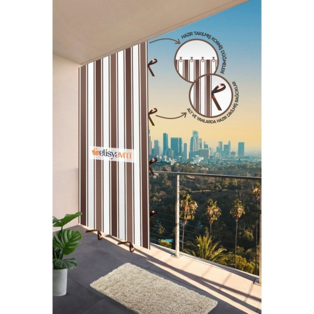 Diamon Dila Balkon Perdesi Branda+Güneşlik+Gölgelik - 250 x 260 cm - Kahve-Beyaz Güneşlik Fiyatı