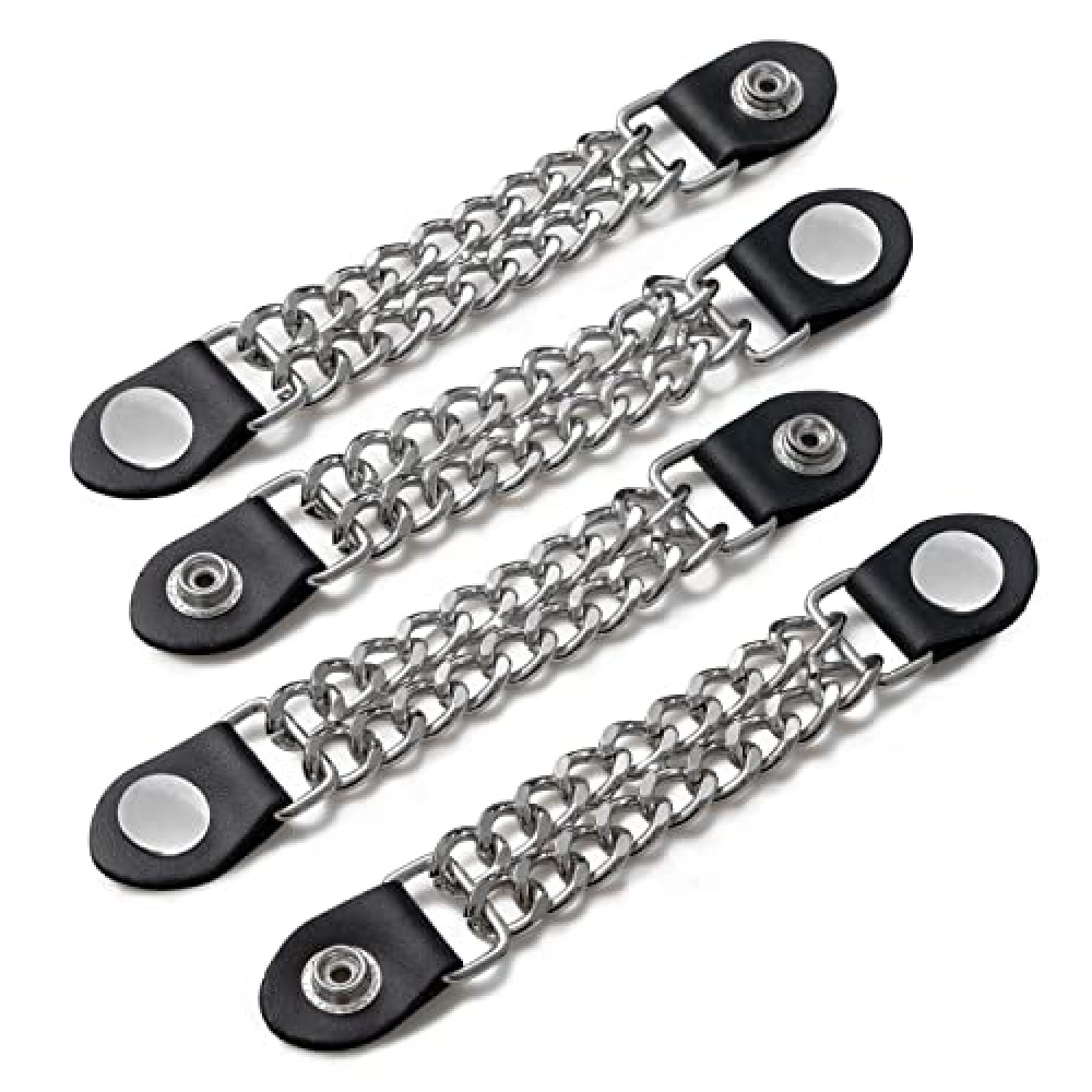 Diamond Plate 4-Piece Vest Extender Set - Faux Leather Ends, Nickel Button - 6.5 Inch Extensions