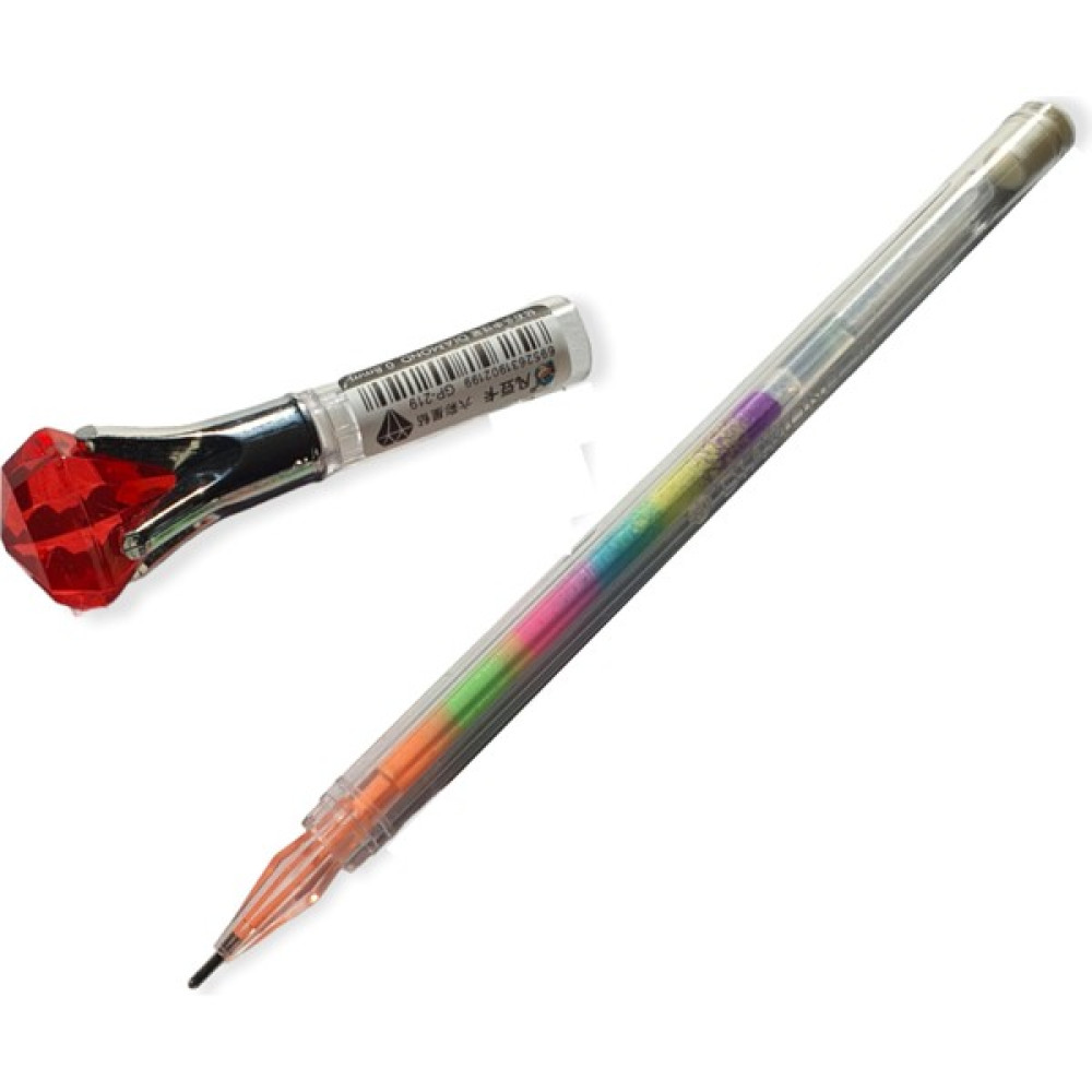 Diamond Tek Taş Başlıklı Gökkuşağı Fosforlu Jel Tükenmez Kalem - Kırmızı Jel Mürekkepli (Roller) Kalem Fiyatı