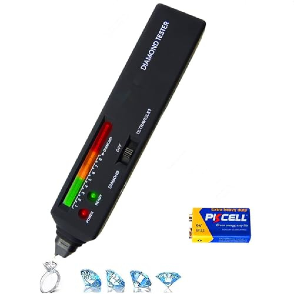 Diamond Tester Professional Diamond Tester Pen with UV Light, Jewelry Gem Tester Pen，Portable Electronic Diamond Checker Tool，Professional Diamond Selector for Novice and Expert（Battery Included）