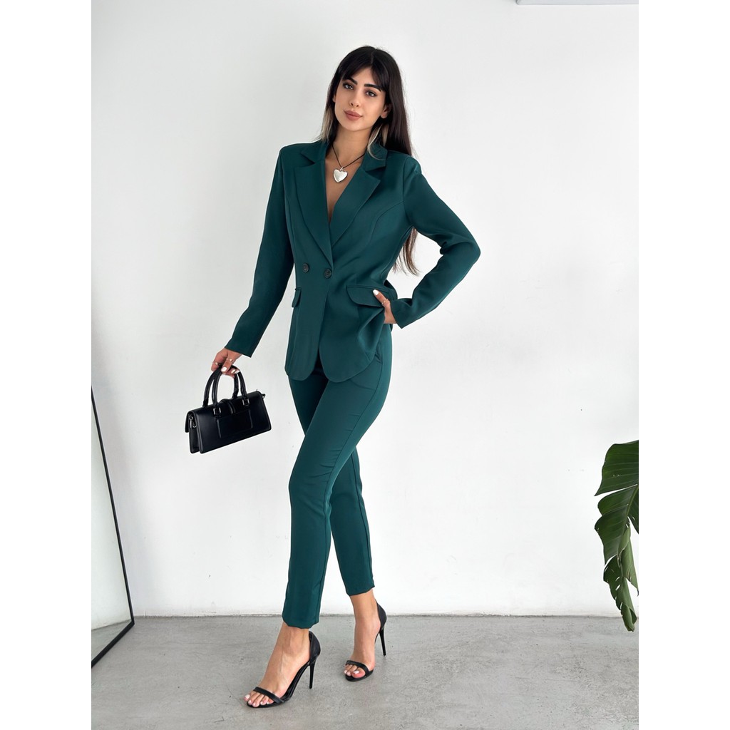 Diaves Koyu Yeşil Kruvaze Blazer Ceket Havuç Pantolon Takım Elbise Elbise Fiyatı