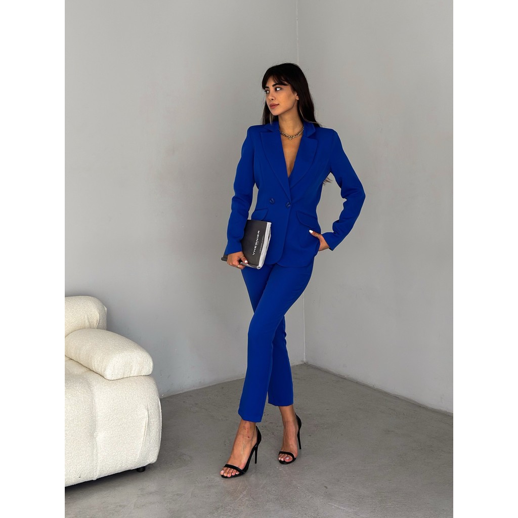 Diaves Saks Mavi Kruvaze Blazer Ceket Havuç Pantolon Takım Elbise Elbise Fiyatı