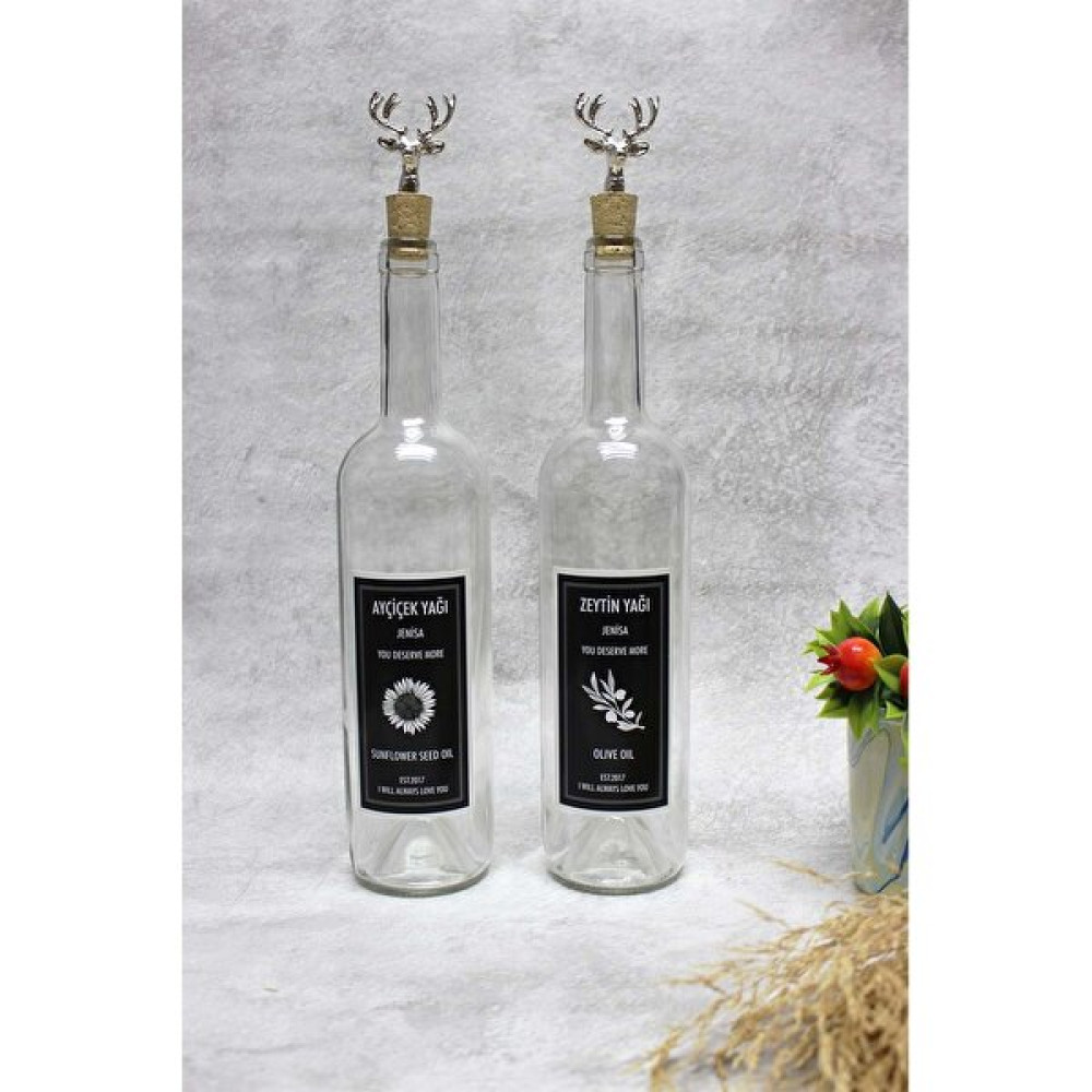 Dibi Çukur Şeffaf Cam Şişe Etiketli Gümüş Geyik Mantar Tıpalı 2'li 750 ml Yağdanlık Mutfak Gereçleri Fiyatı