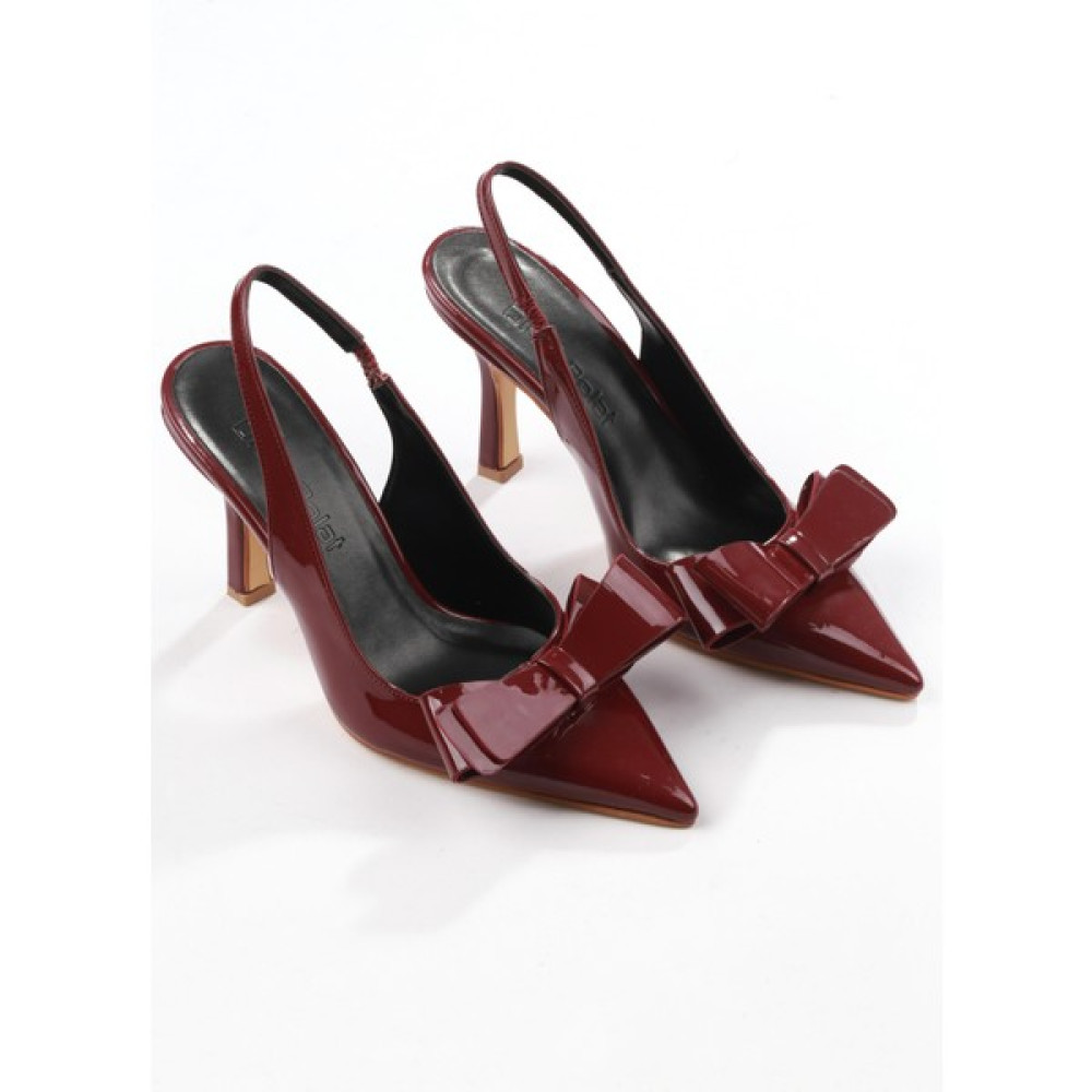 Dicle Polat Shoes Ribbon Bordo Rugan Sivri Burun Kurdale Detaylı Topuklu Kadın Ayakkabı Topuklu Ayakkabı Fiyatı