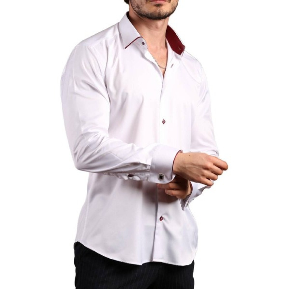 Dicotto Beyaz Bordo Bieli Yaka Dar Kesim Micro Kumaş Kol Düğmeli Slim Fit Erkek Gömlek - 216-3 Erkek Gömlek Fiyatı