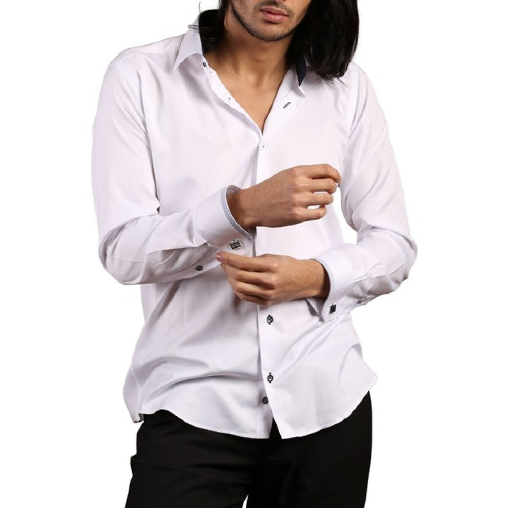 Dicotto Beyaz Lacivert Bieli Yaka Dar Kesim Micro Kumaş Kol Düğmeli Slim Fit Erkek Gömlek - 200-3 Erkek Gömlek Fiyatı