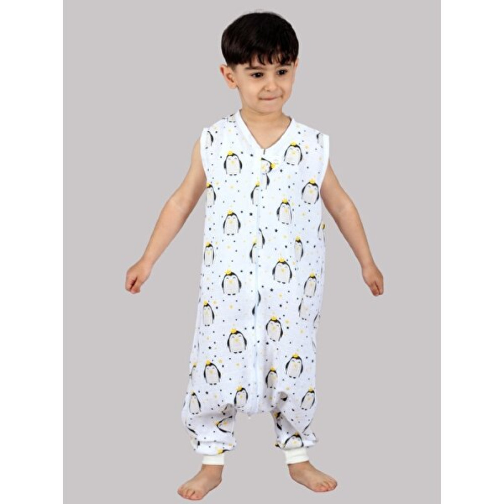 Dida Baby Sarı Penguen Desenli Kolsuz Tek Kat Müslin Uyku Tulumu Erkek Çocuk Tulum Fiyatı
