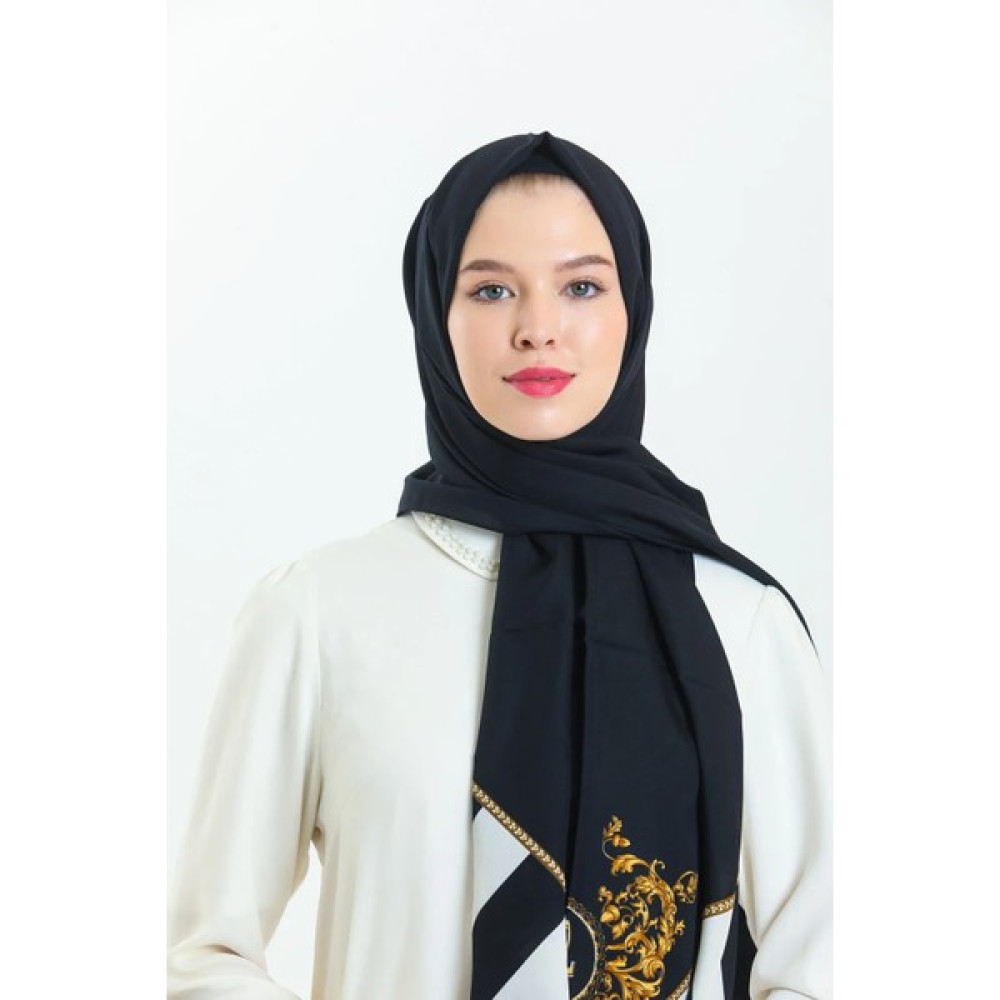 Didari Butik Luxury Prestij Serisi Medine Ipeği Şık Tesettür Barok Desenli Abiye Ipek Uzun Şal Eşarp Siyah Beyaz Şal / Fular & Eşarp Fiyatı