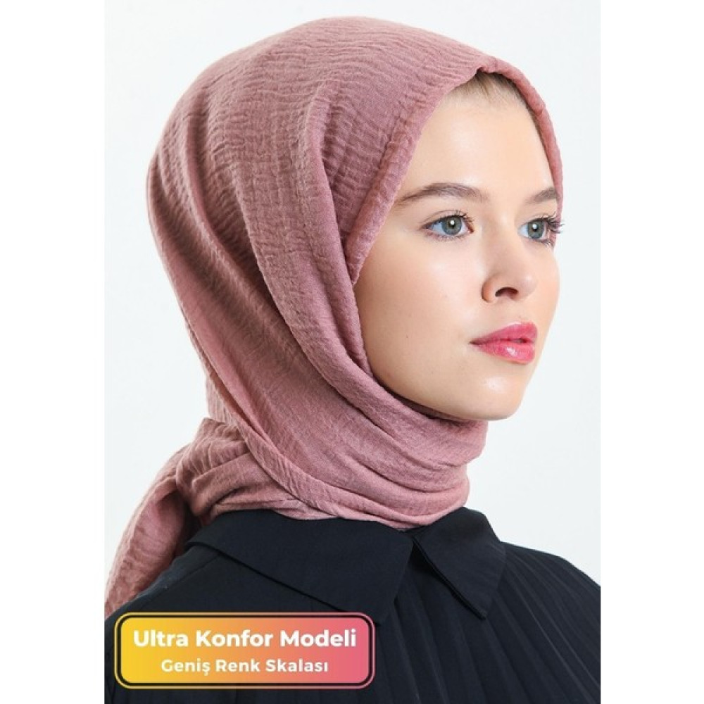 Didari Butik Ultra Konfor %100 Pamuk Bürümcük Model Pratik Caz Eşarp Düz Tek Renk Tesettür Şal Gül Kurusu Şal / Fular & Eşarp Fiyatı