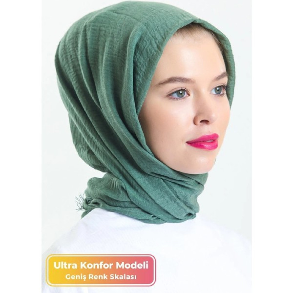 Didari Butik Ultra Konfor %100 Pamuk Bürümcük Model Pratik Caz Eşarp Düz Tek Renk Tesettür Şal Yeşil Şal / Fular & Eşarp Fiyatı