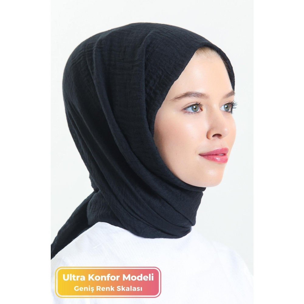 Didari Butik Ultra Konfor %100 Pamuk Bürümcük Model Pratik Cazz Eşarp Caz Düz Tek Renk Tesettür Şal Siyah 80 x 180 Beden Şal Fiyatı