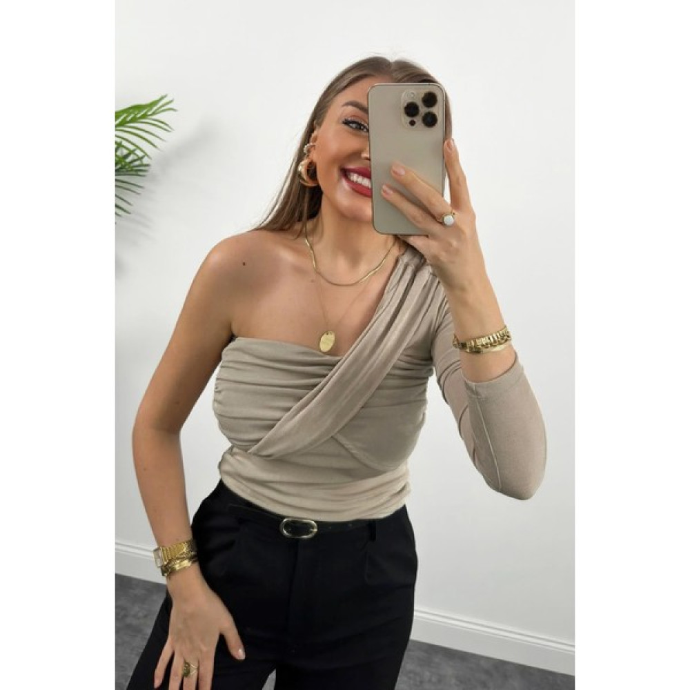 Didem Butik Tek Omuz Tasarım Likralı Drapeli Buzzy Kumaş Bluz Bluz Fiyatı