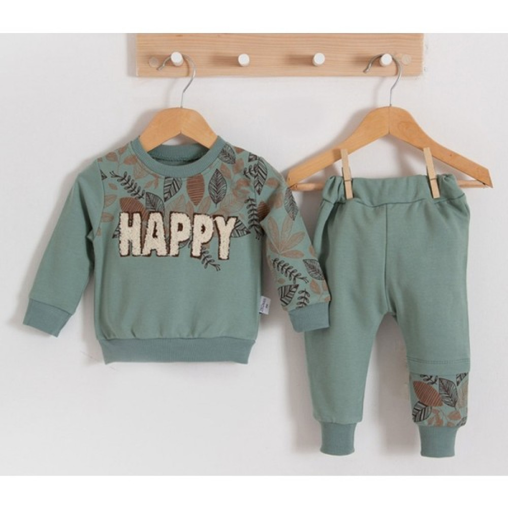 DIDu Store Erkek Bebek Giyim Takımı Neşeli Yaprak Desenli Sweatshirt ve Pantolon Seti Bebek Giysi Takım Fiyatı