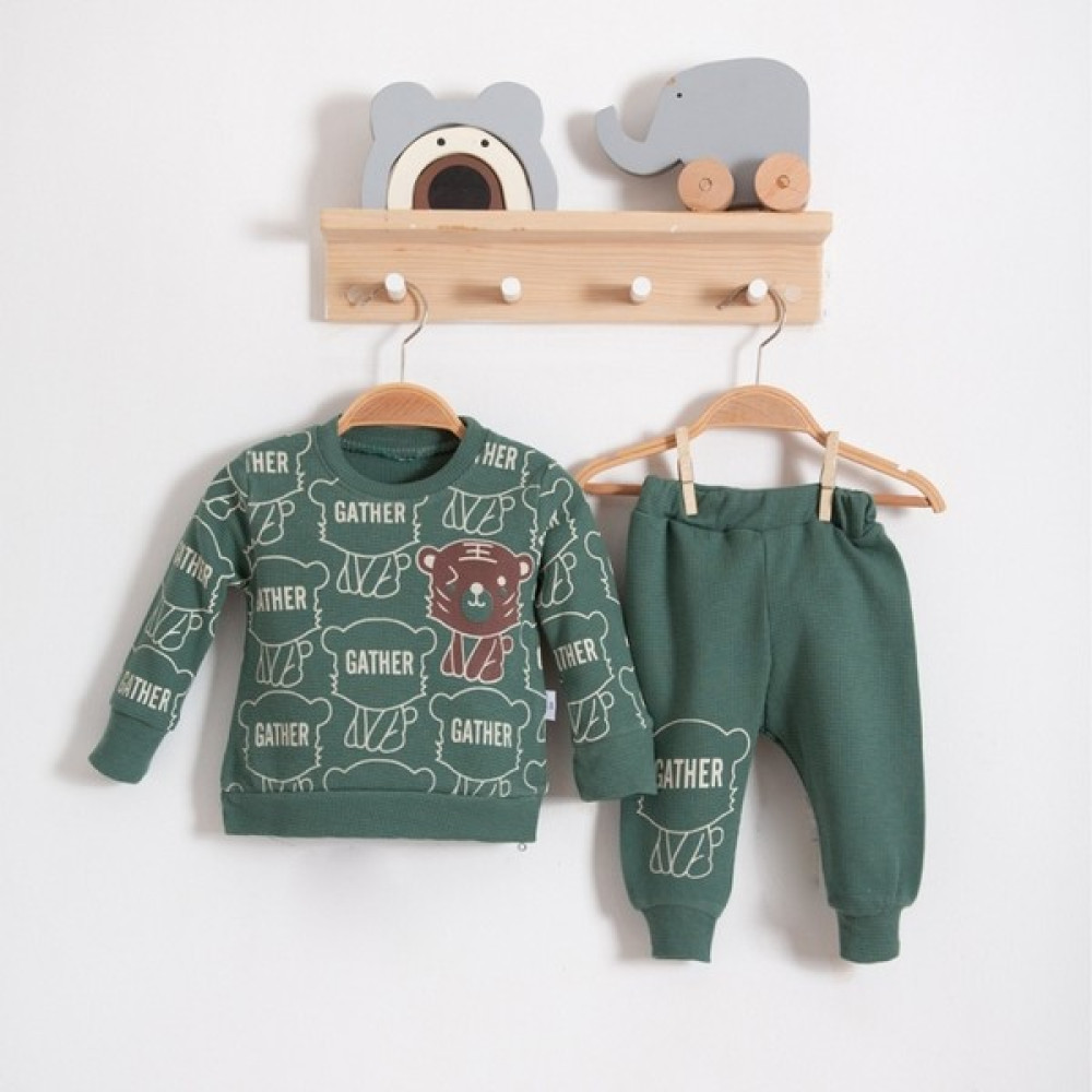 DIDu Store Kahverengi Erkek Bebek Takım Ayı Desenli Rahat Giyim Seti Modeli Bebek Giysi Takım Fiyatı