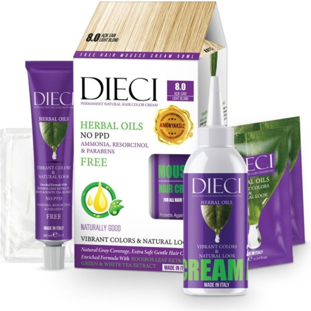 DIECI Amonyaksız Kit Saç Boyası 8.0 Açık Sarı Lıght Blond Saç Boyası Fiyatı