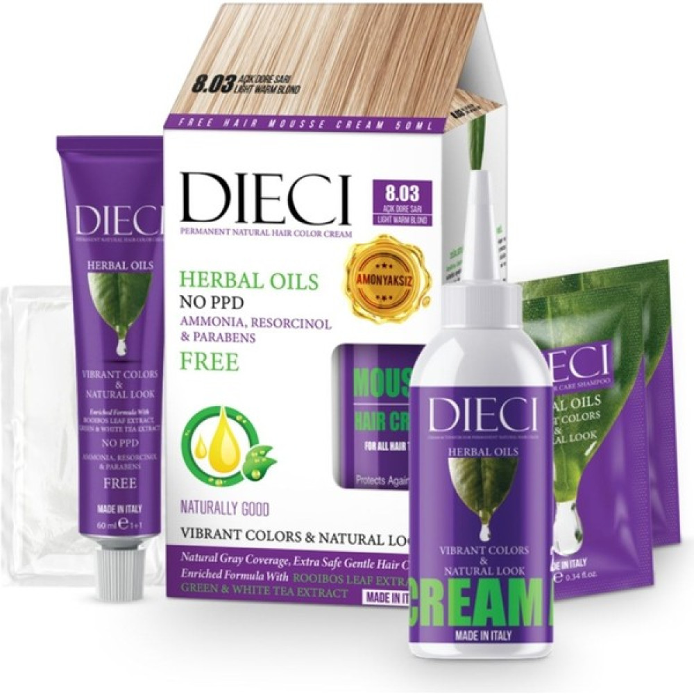 DIECI Amonyaksız Kit Saç Boyası 8.03 Açık Dore Sarı Lıght Warm Blond Saç Boyası Fiyatı