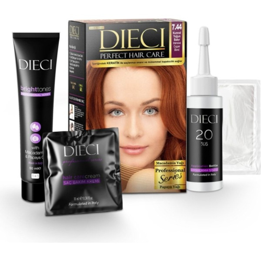 DIECI Kit Saç Boyası 7.44 Kumral Yoğun Bakır Intensıve Copper Blond - 7.44 KUMRAL YOĞUN BAKIR INTENSIVE COPPER BLOND Saç Boyası Fiyatı