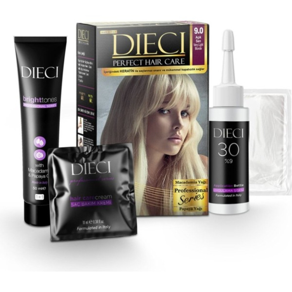 DIECI Kit Saç Boyası 9.0 Açık Sarı Very Lıght Blond - 9.0 AÇIK SARI VERY LIGHT BLOND Saç Boyası Fiyatı