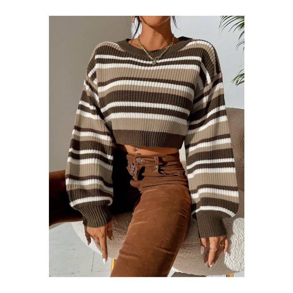 DİERMODA Çizgili Selanik Örgü Crop Kadın Kazak M Beden Bayan Kazak & Süveter & Triko Fiyatı