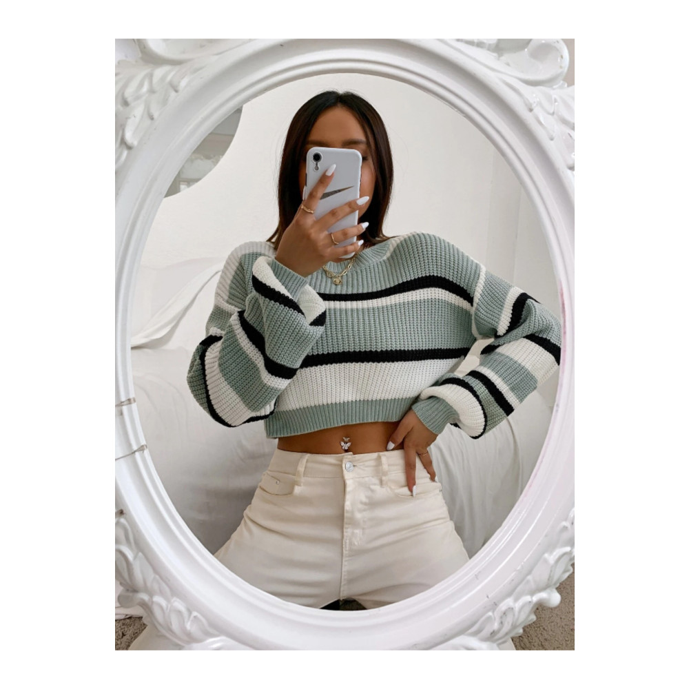 DİERMODA Dier Moda Kalın Çizgili Selanik Örgü Crop Kadın Kazak S Beden Bayan Kazak & Süveter & Triko Fiyatı