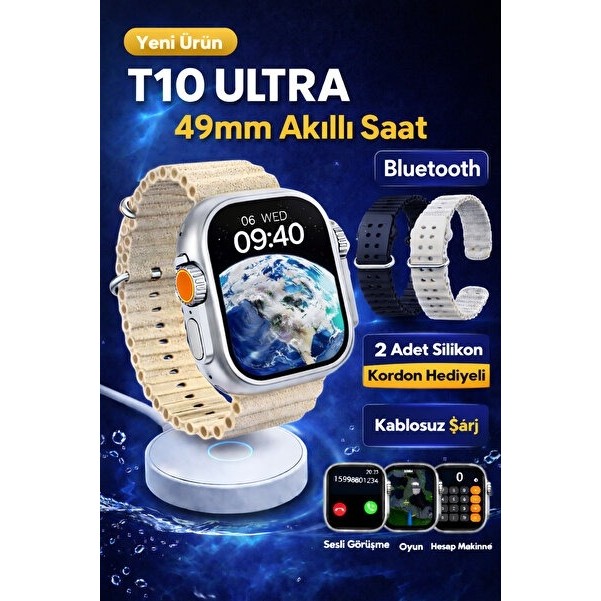 Digi Monster Digimonster T10 Ultra Watch 8 Ultra Kasa 49MM Akıllı Saat 2 Kordon Hediyeli - Beyaz Diğer Fiyatı