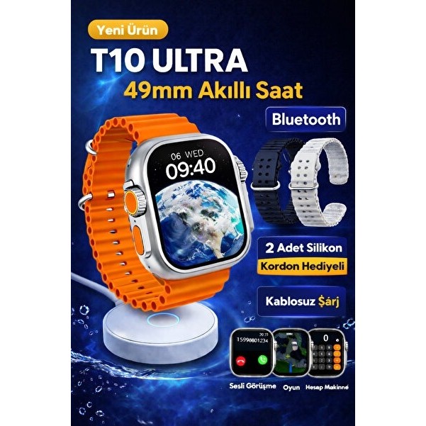 Digi Monster Digimonster T10 Ultra Watch 8 Ultra Kasa 49MM Akıllı Saat 2 Kordon Hediyeli - Turuncu Diğer Fiyatı