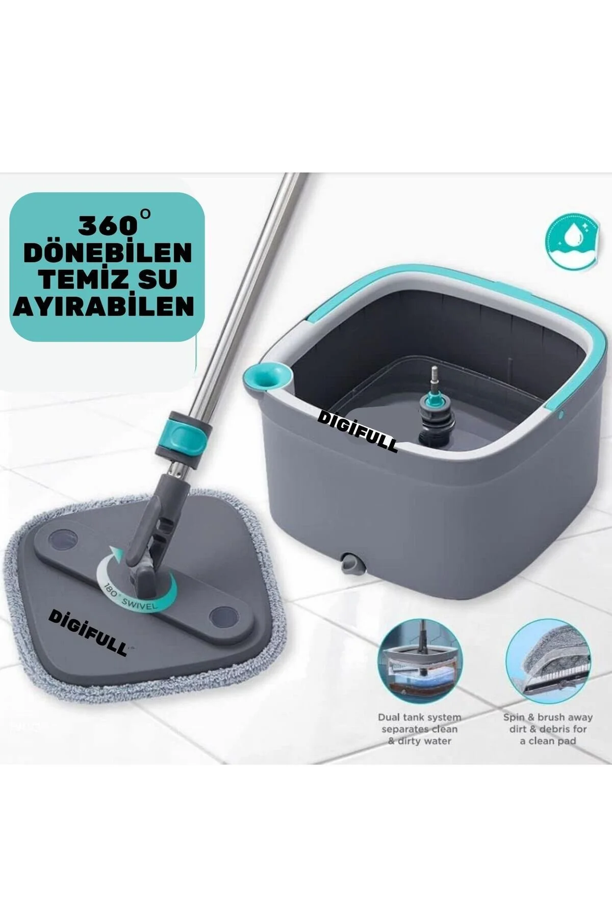 DİGİFULL Otomatik Temizlik Seti - Temiz & Kirlik Suyu Ayıran Özellikli Mop" Deterjan ve Temizlik Ürünleri Fiyatı