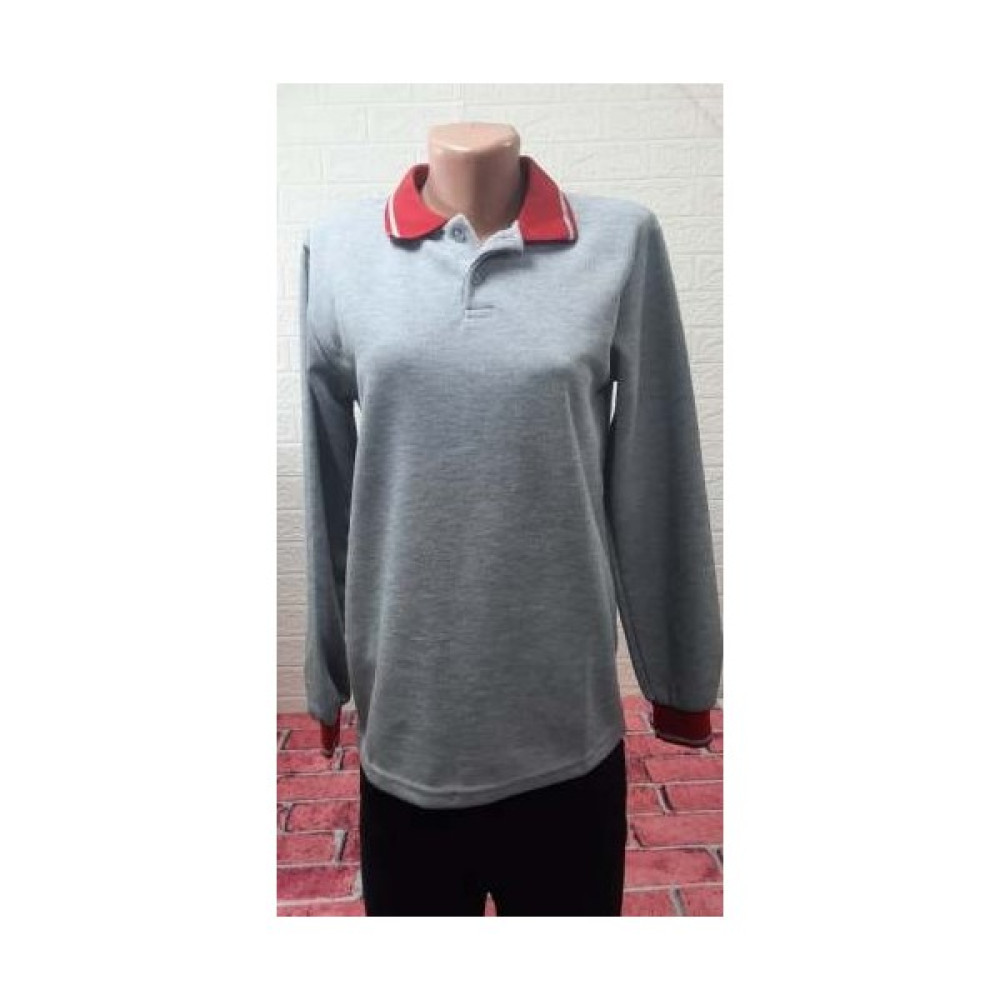 Digil Gri Kolları ve Yakası Kırmızı ve Gri Çizgili Önü Yarım Düğmeli Sweatshirt Bayan Sweatshirt Fiyatı