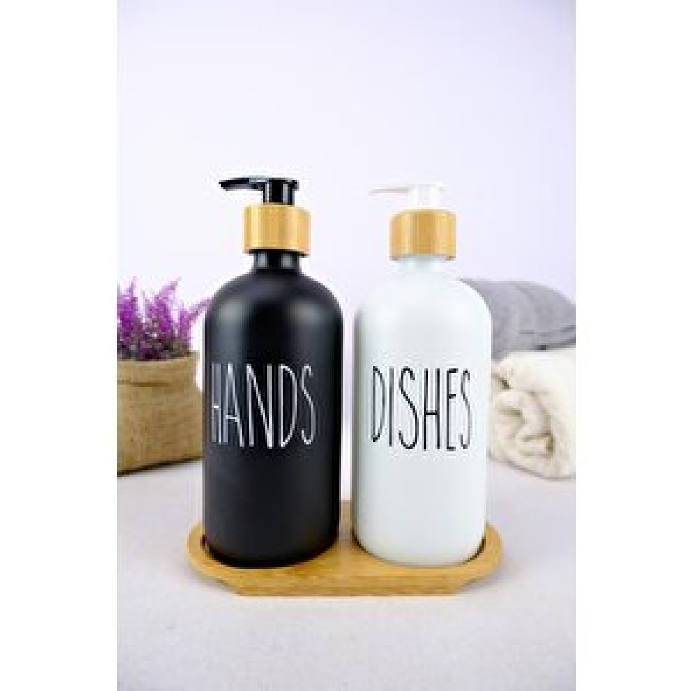 Digithome 2’li Ahşap Standlı Cam Sıvı Sabun Ve Bulaşık Deterjanı Şişesi Sabunluk 500 Ml - E/6 C1-1-289 Sabunluk Fiyatı