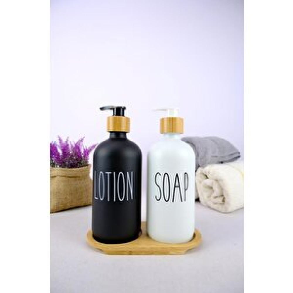 Digithome 2’li Ahşap Standlı Cam Sıvı Sabun Ve Losyon Şişesi Sabunluk 500 Ml - E/6 C1-1-289 Sabunluk Fiyatı