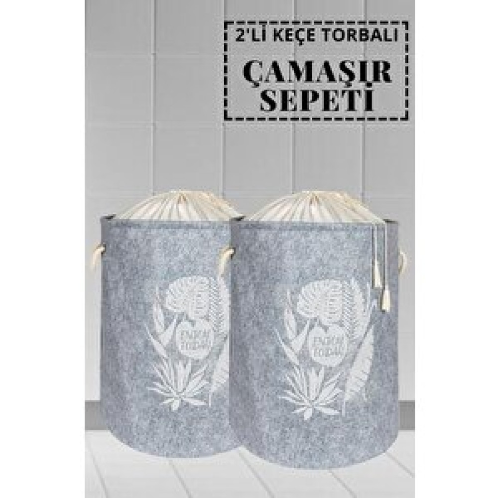Digithome 2'li Keçe Torbalı Çamaşır Sepeti 50x35x35 Cm - Gri Çamaşır Sepeti Fiyatı