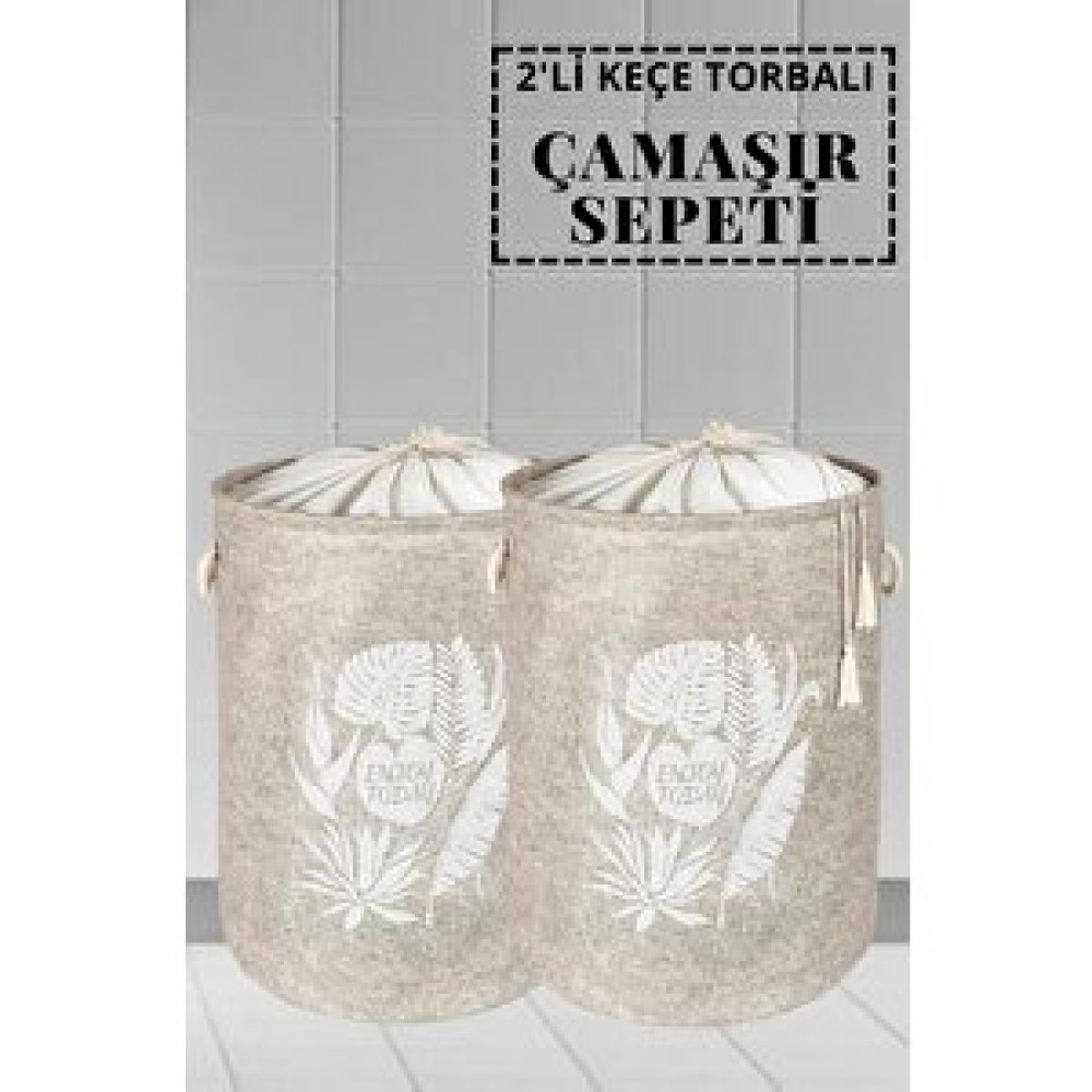 Digithome 2'li Keçe Torbalı Çamaşır Sepeti 50x35x35 Cm - Kahverengi Çamaşır Sepeti Fiyatı
