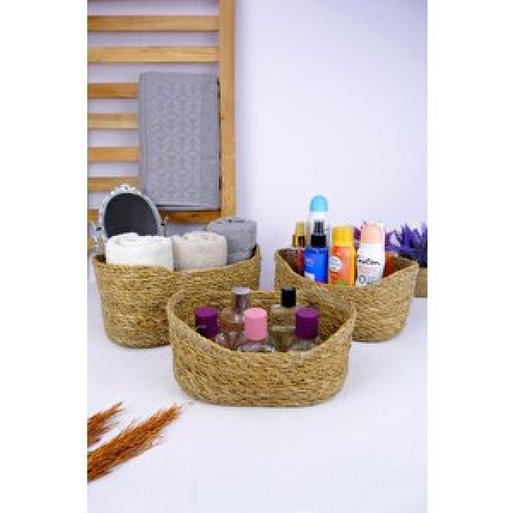 Digithome 3'lü Hasır Çok Amaçlı Düzenleyici Sepet Ve Organizer Seti Oval Kahverengi - Cl-13043 C1-1-121 Sepet Fiyatı