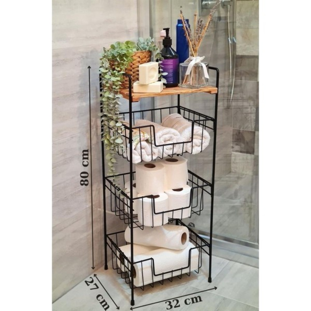 Digithome Ahşap Metal Çok Amaçlı 3 Katlı Banyo Düzenleyici Organizer Banyo Dolabı / Mobilyası Fiyatı