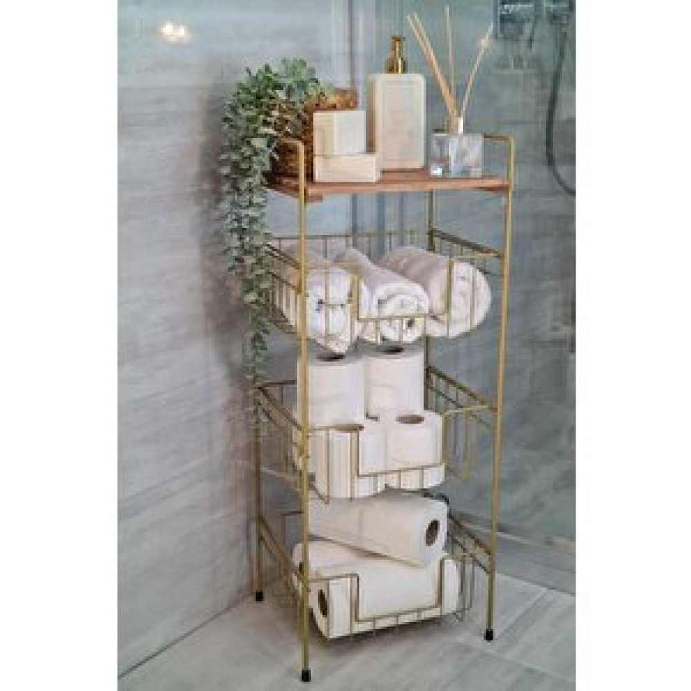 Digithome Ahşap Metal Çok Amaçlı 3 Katlı Banyo Düzenleyici Organizer Gold - Ni22raf002-gld Banyo Dolabı / Mobilyası Fiyatı