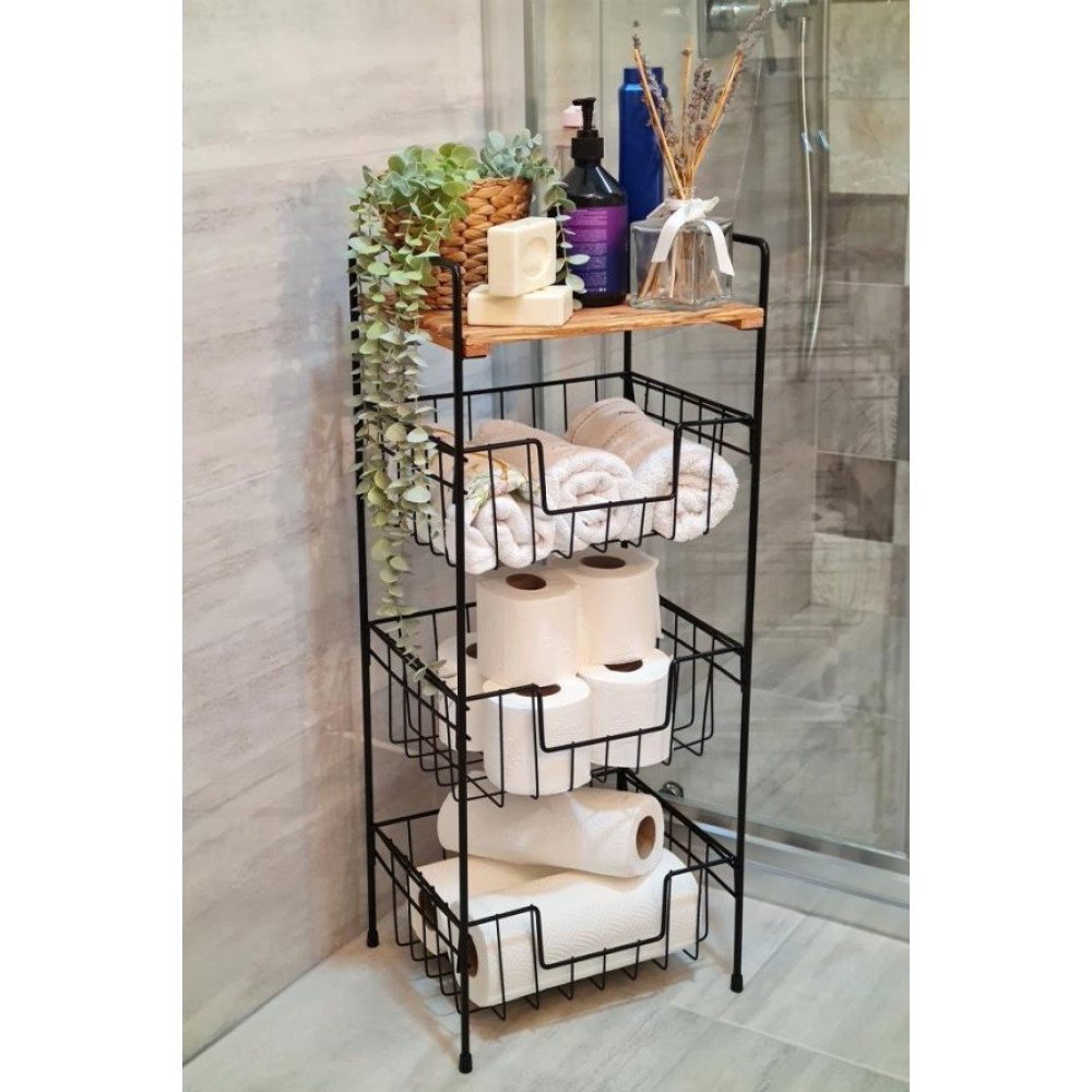 Digithome Ahsap Metal Cok Amacli 3 Katli Banyo Duzenleyici Organizer - Nı22raf002 - Hyt Banyo Dolabı / Mobilyası Fiyatı