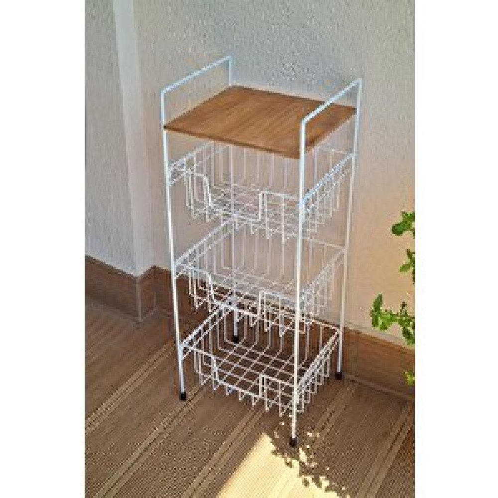 Digithome Ahşap Metal Çok Amaçlı 3 Katlı Standlı Patates Soğan Sepeti Ceviz Raflı - Beyaz - Mrs-001 Saklama Kapları Fiyatı