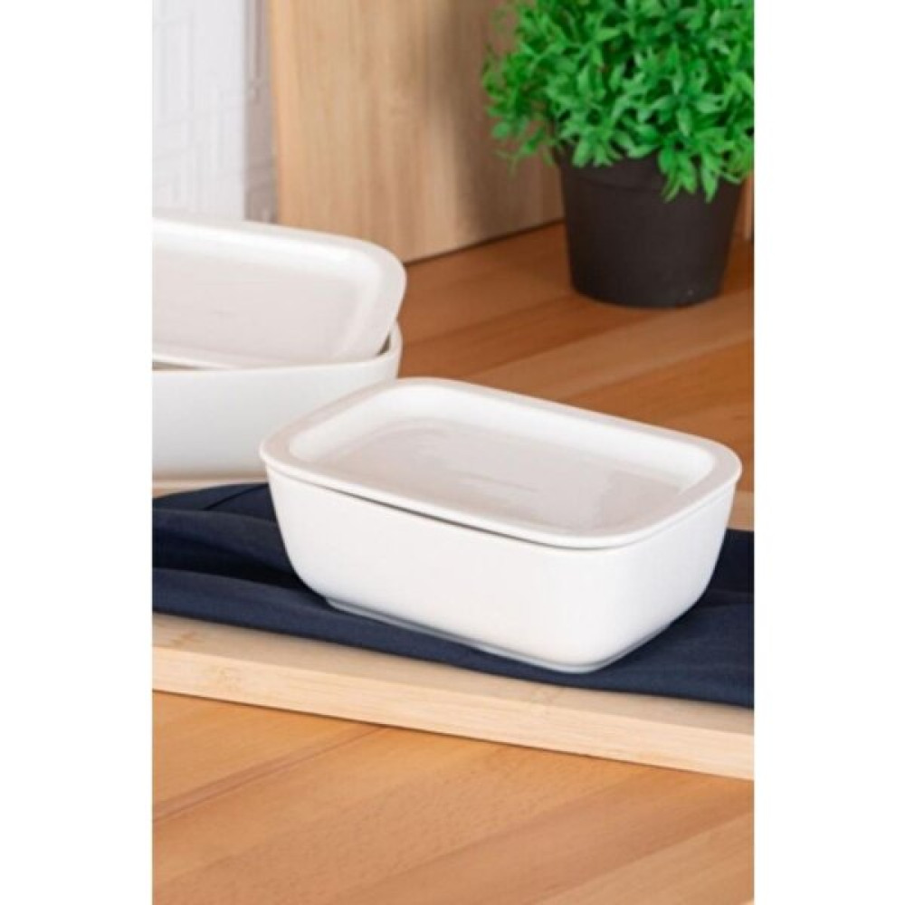 Digithome Bianco Perla Porselen Kapaklı Fırın Kabı Dikdörtgen Beyaz 17 cm - SCT-05428 Tepsiler / Fırın Kapları Fiyatı