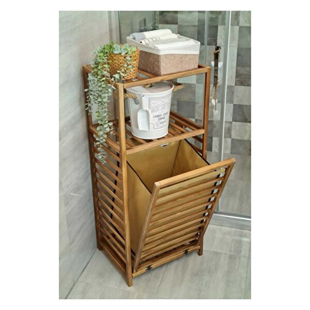 Digithome Ceviz Rengi Ahşap Kirli Sepetli Banyo Düzenleyici Raf – Cvz01 C1-1-140 Banyo Dolabı / Mobilyası Fiyatı
