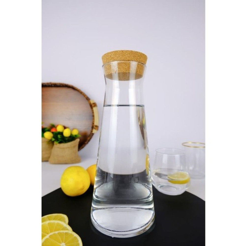 Digithome Emma Mantar Kapaklı Cam Su Şişesi Başucu Sürahisi Karaf 1000 ml - TG0357080004BRY C320.225 Sürahi Fiyatı