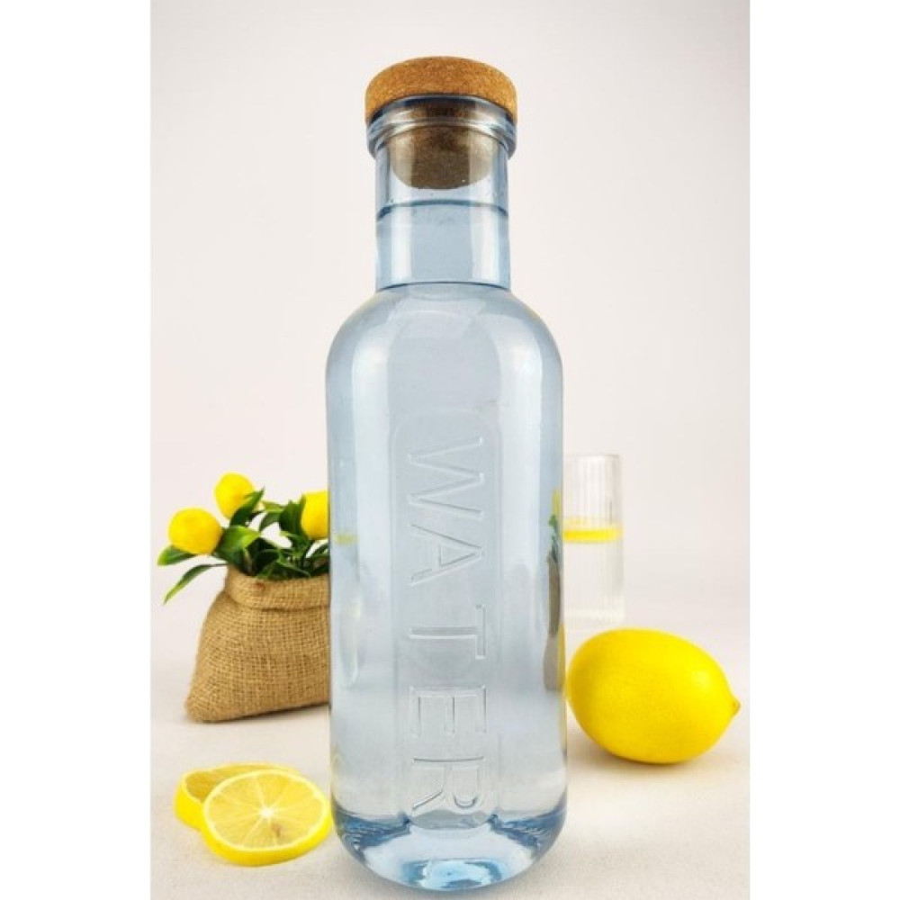 Digithome H2O Mantar Kapaklı Cam Su Şişesi Başucu Sürahisi 1000 ml Mavi - H2O89106 C1-1-18 - 1 L Sürahi Fiyatı