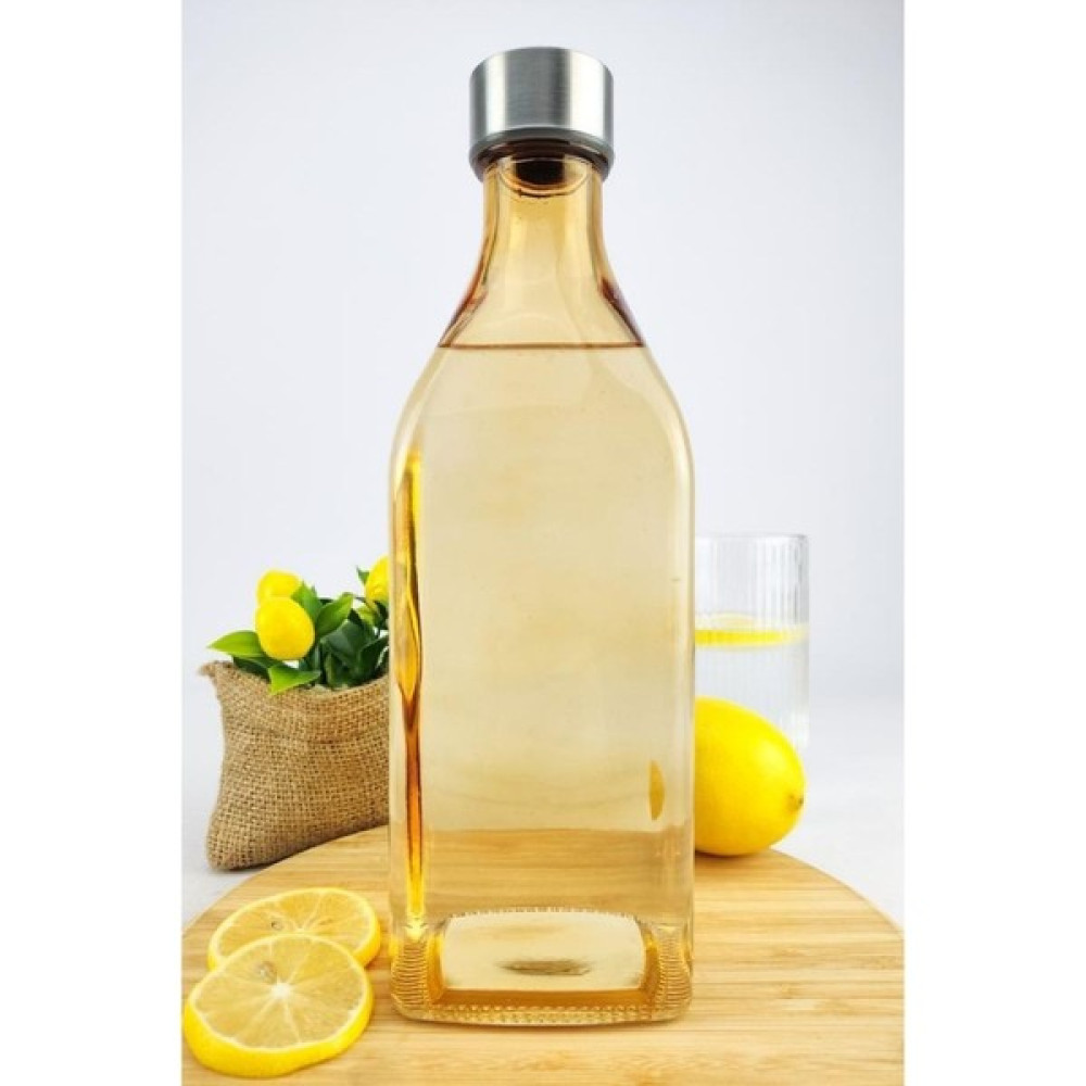 Digithome H2O Metal Kapaklı Cam Su Şişesi Başucu Sürahisi 1000 ml Amber - H2O89103 C1-1-18 Matara Fiyatı