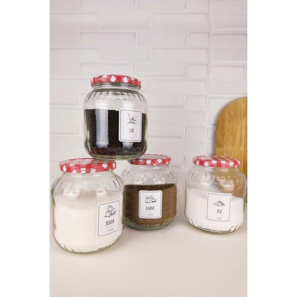 Digithome Vetro 4'Lü Çay - Şeker - Kahve - Tuz Kavanoz Seti Etiketli 1700 Ml Ekose Kapaklı Sh-0015 Saklama Kapları Fiyatı