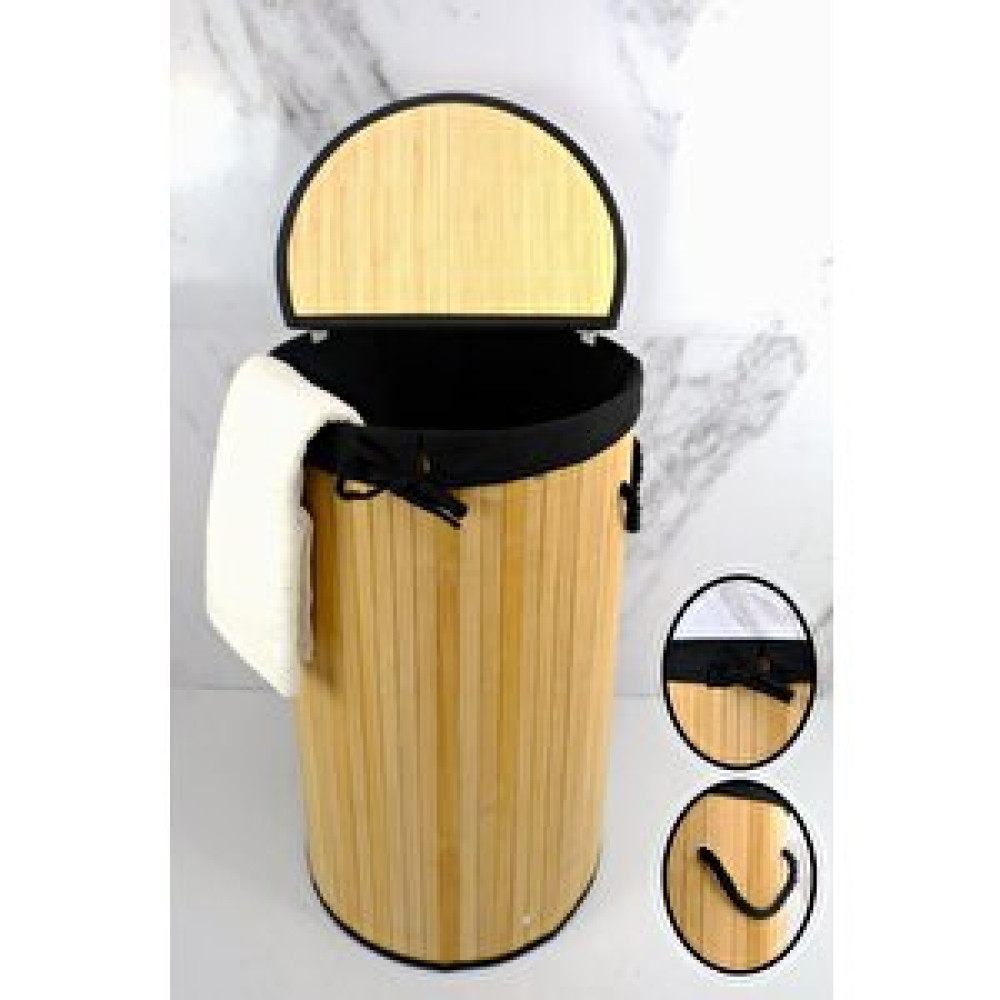 Digithome Yuvarlak Bambu Çamaşır Sepeti Naturel Cl-6001-08 C1-1-121 Çamaşır Sepeti Fiyatı