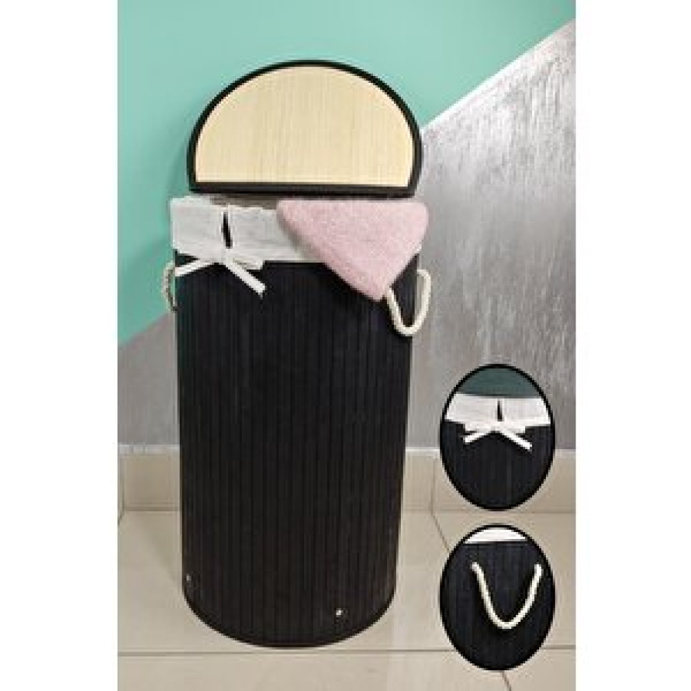 Digithome Yuvarlak Bambu Çamaşır Sepeti Siyah - Cl-6001-05 Çamaşır Sepeti Fiyatı