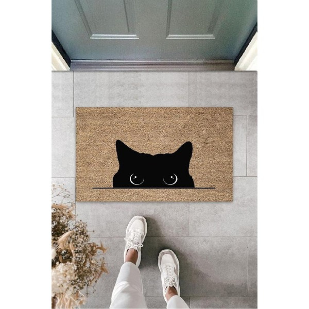 Diji Baby Dijital Kara Kedi Bej Kapı Paspası Dış Mekan Paspas K-3185 - 45 x 70 cm - Renkli Paspas Fiyatı