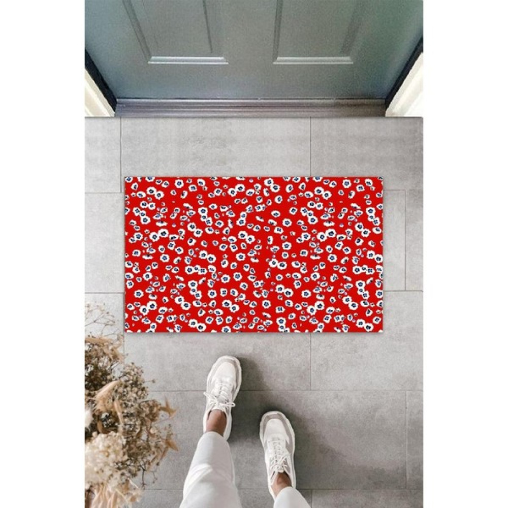 Diji Baby Dijital Küçük Çiçekler Kırmızı Kapı Paspası Dış Mekan Paspas K-3103 - 45 x 70 cm - Renkli Paspas Fiyatı